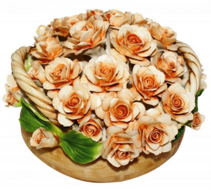 Decorative basket with two handles "Beige roses"