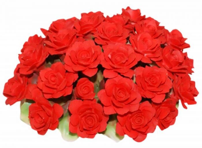 Decorative basket with roses, red