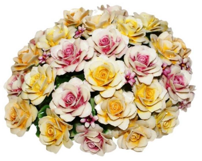 Decorative basket with roses, multicolored