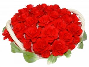 Decorative basket with red roses with two handles