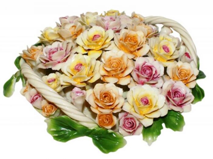 Decorative basket with colorful roses with two handles