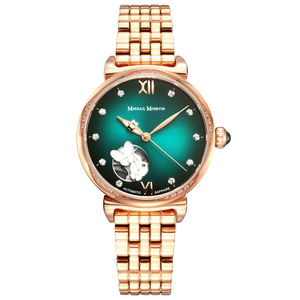 Наручные механические часы с автоподзаводом Mikhail Moskvin "Elegance" зеленые с золотистым ремешком