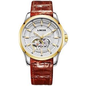 Lincor UNI Self-winding Mechanical Wristwatch Silver-gold with Orange Strap