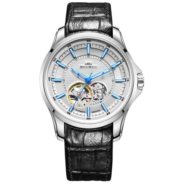 Mikhail Moskvin "Elegance" self-winding Mechanical Wristwatch in silver with Black Strap