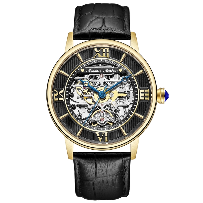 Mikhail Moskvin "Elegance" self-winding mechanical wristwatch in gold and black with a black strap