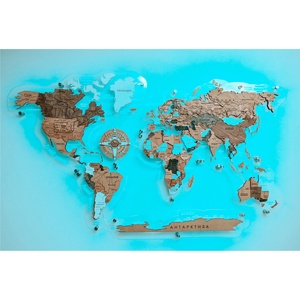 Корпоративная карта мира из ценных пород дерева 3D, на заказ