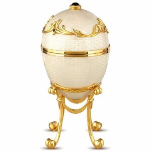 Egg-casket made of copper and brass with morion and diamonds, white