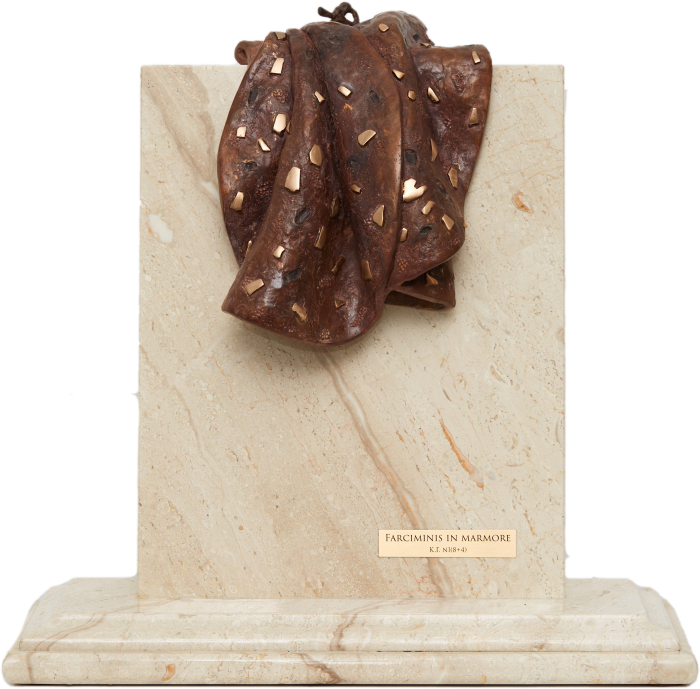 Bronze sculpture "Farciminis in Marmore " sausage on marble