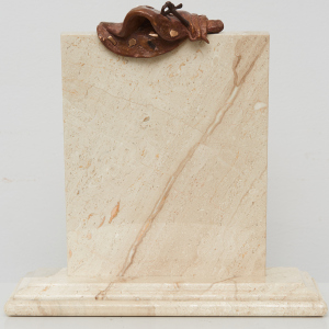 Bronze sculpture "Farciminis in Marmore " sausage on marble