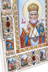 Серебряная икона с финифтью "Святой Николай Чудотворец"