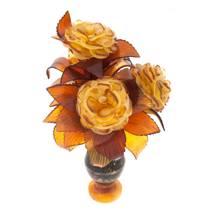 Букет из янтаря "3 розы" в вазе