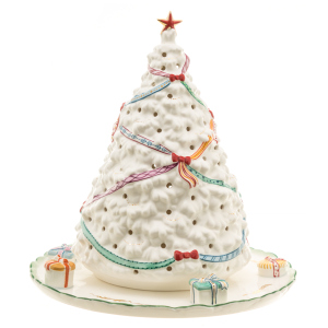 Porcelain candle holder "New Year tree" overglaze painting