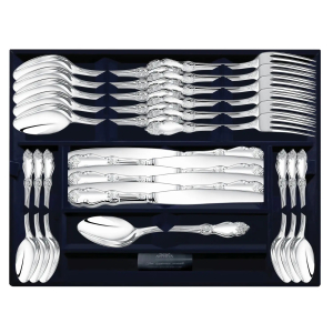 Серебряный столовый набор "Серебряная роза": вилка, ложка, нож, чайная ложка, на 6 персон, 24 предмета