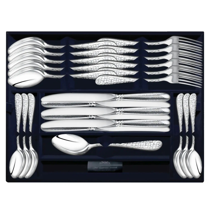 Серебряный столовый набор "Капелька кованая: вилка, ложка, нож, чайная ложка, на 6 персон, 24 предмета