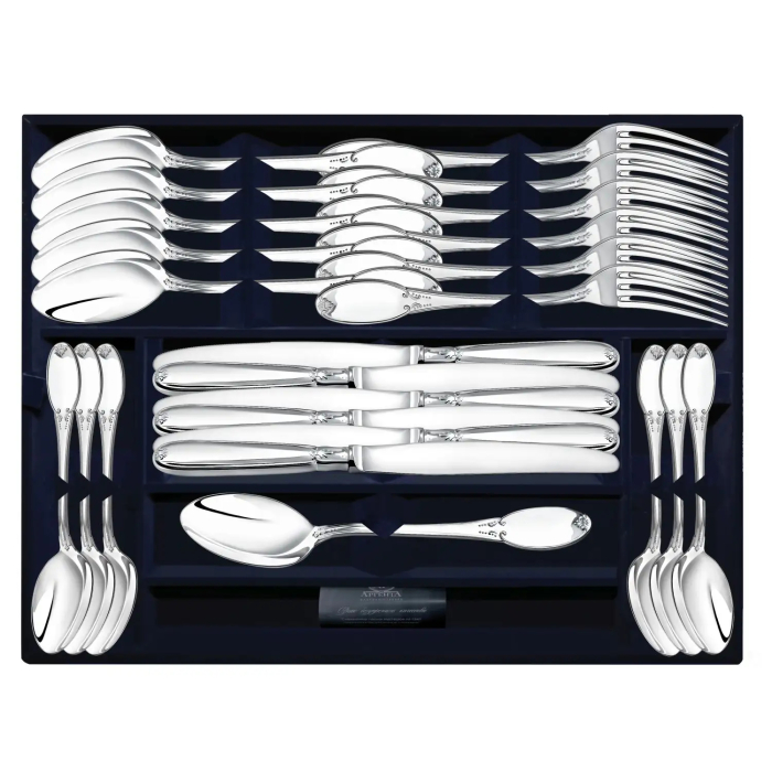 Серебряный столовый набор "Гладкий": вилка, ложка, нож, чайная ложка, на 6 персон, 24 предмета