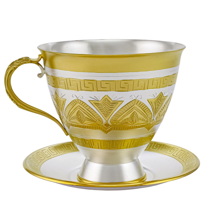 Silver cup and saucer No. 2 for 1 person, gilded