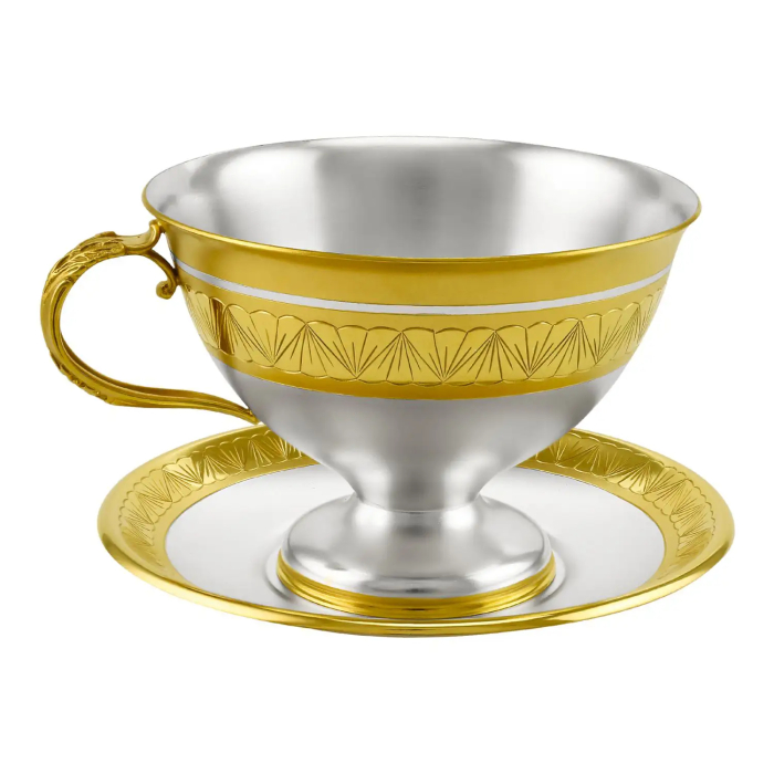 Silver cup and saucer No. 1 for 1 person, gilded