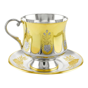 Silver cup and saucer No. 4 for 1 person, gilded