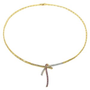 Ожерелье из белого и желтого золота "Ruban" с бриллиантами и сапфиром