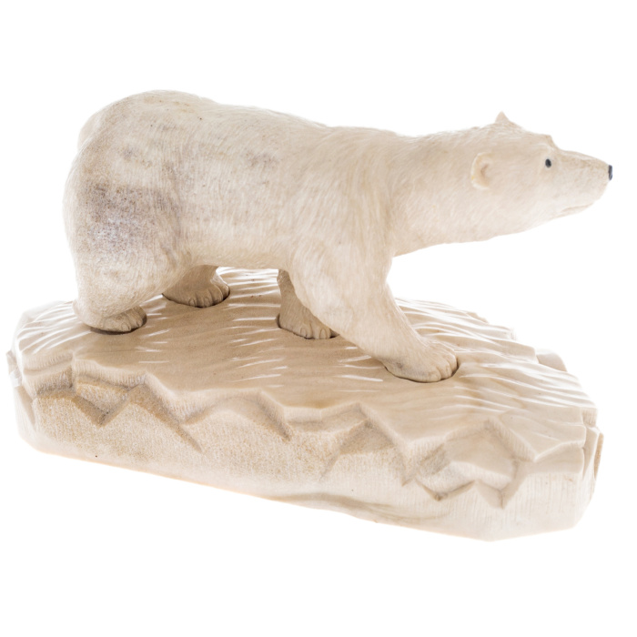 Скульптура из рога лося "Белый медведь" на подставке