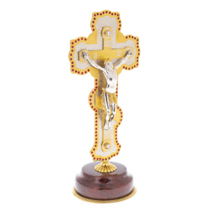 Крест на подставке "Иисус Христос" с фианитом, Златоуст