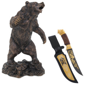 Набор подарочный "Медведь" с охотничьим ножом и скульптурой "Медведь-шатун"