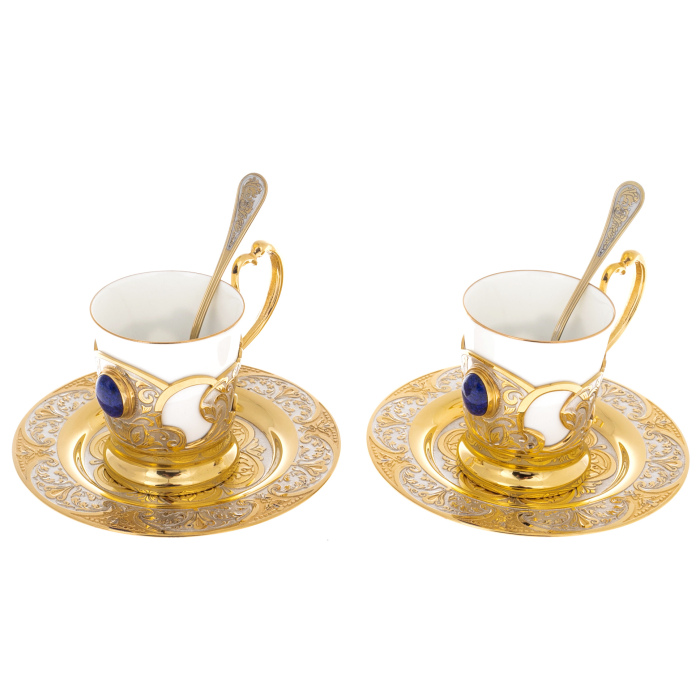 Lapis Lazuli coffee set for 2 persons, Zlatoust