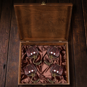 Cognac set "Scorpion" for 4 persons, in a wooden box