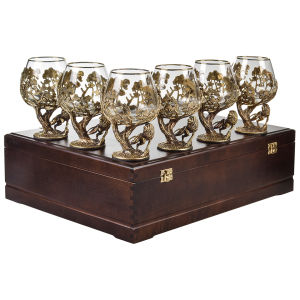 Lev cognac set for 6 people, in a wooden box