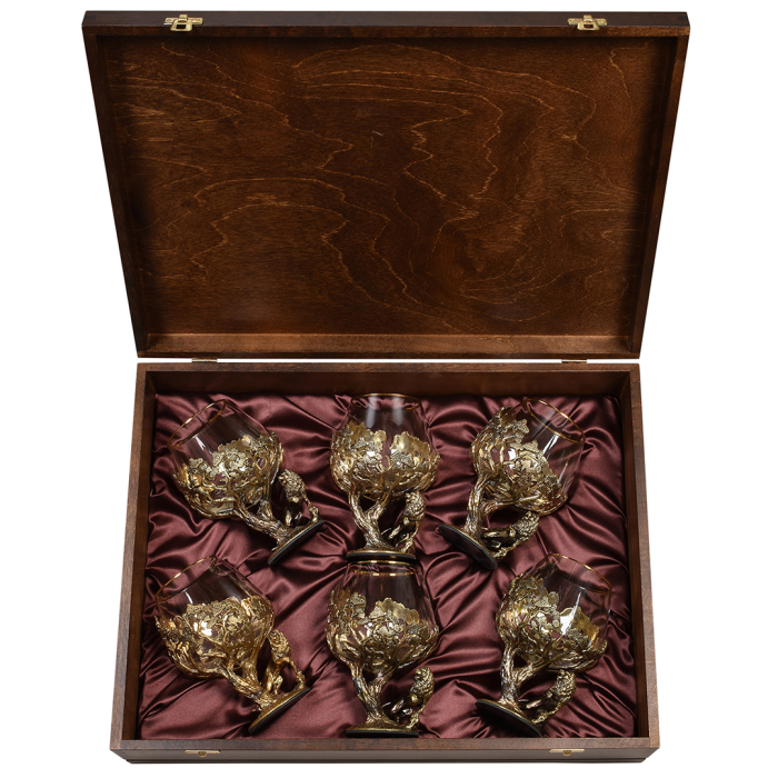 Lev cognac set for 6 people, in a wooden box