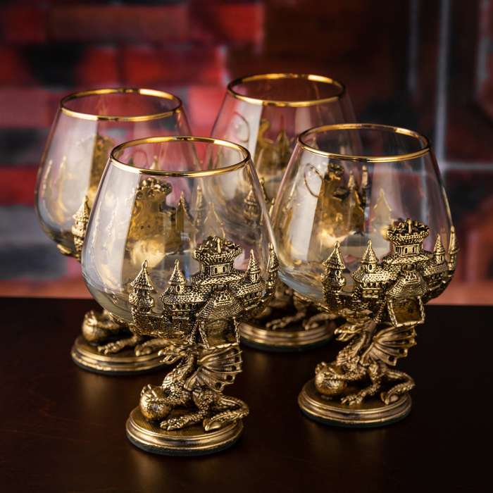 Cognac set "Dragon on a ball" for 4 people, in a gift box