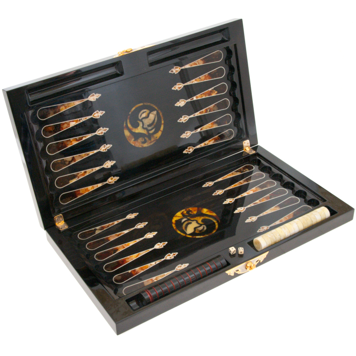 Backgammon made of stained oak and amber "Lion"