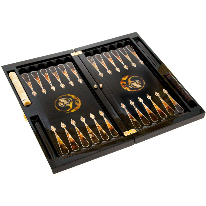 Backgammon made of stained oak and amber "Lion"