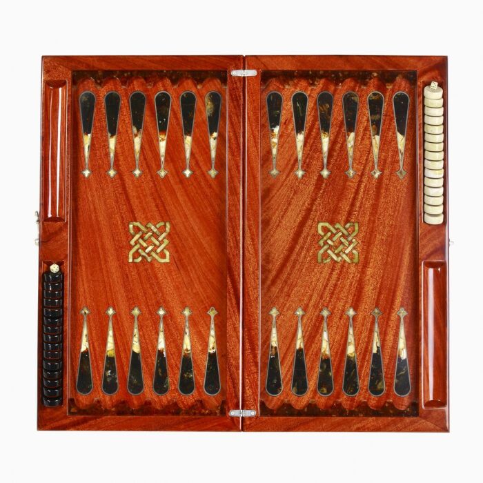 Backgammon made of wood "fire feather" and amber "Pearl of the East" of the Orient collection