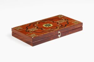 Backgammon made of wood "fire feather" and amber "Pearl of the East" of the Orient collection