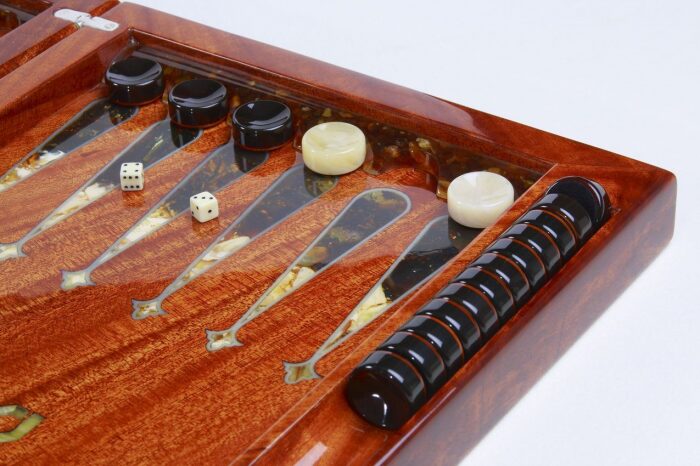 Backgammon made of wood "fire feather" and amber "Pearl of the East" of the Orient collection