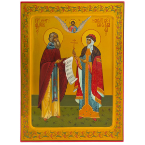 Wooden icon "Sergei Radonezhsky and Princess Olga" by Khokhloma