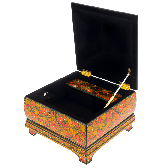 Musical box "Riddle" with a secret drawer, Khokhloma