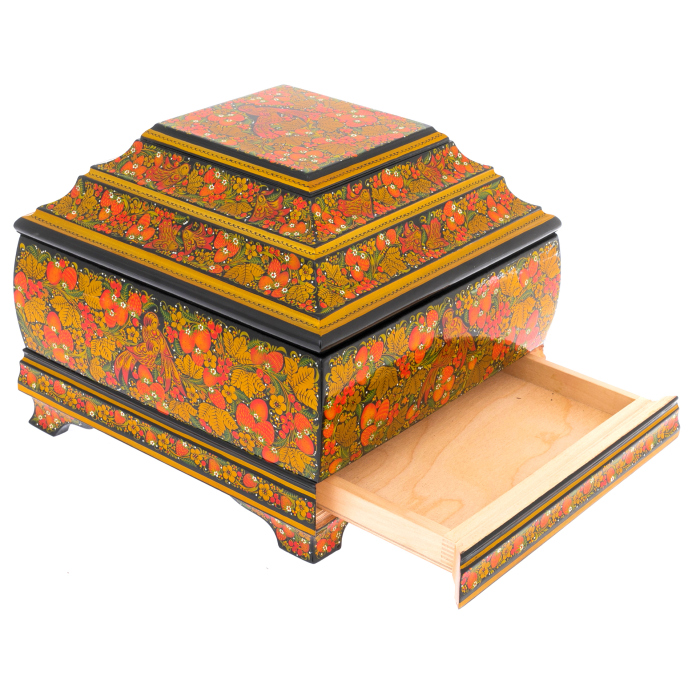 Musical box "Riddle" with a secret drawer, Khokhloma