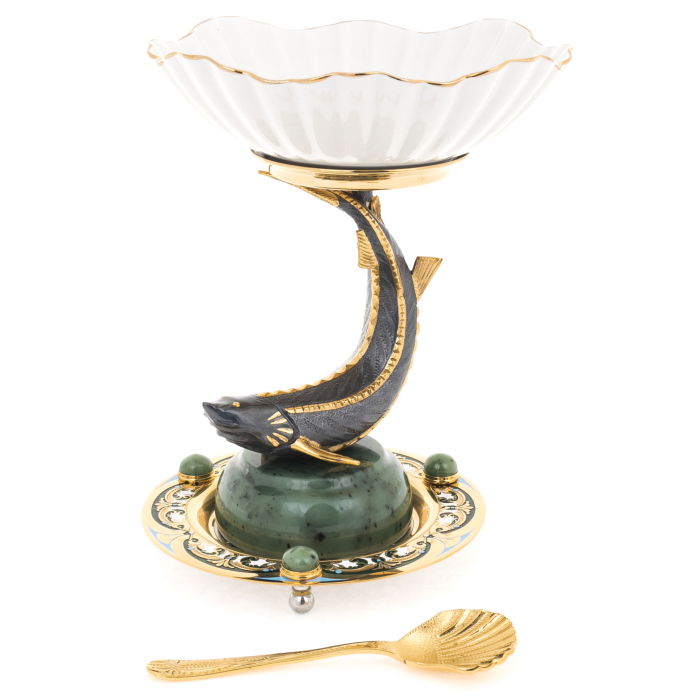 Caviar bowl made of jade and porcelain "Beluga" Zlatoust