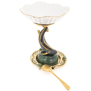 Caviar bowl made of jade and porcelain "Beluga" Zlatoust