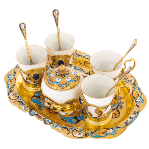 Coffee set "Dawn" with lapis lazuli and enamels, for 4 persons, Zlatoust