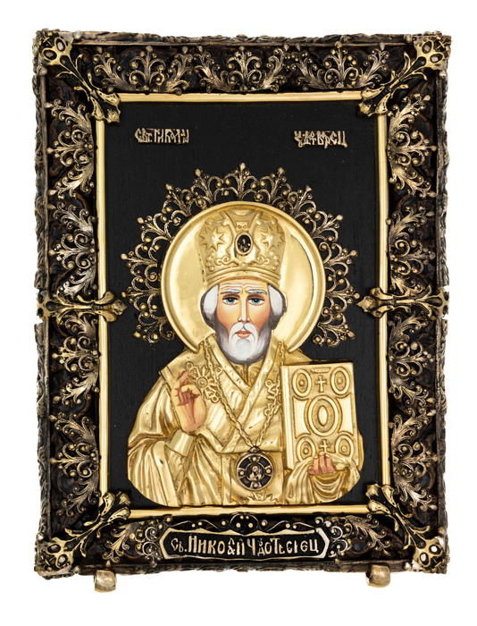 Icon with artistic casting "Nicholas the Wonderworker"