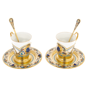 Duet coffee set with lapis lazuli, for 2 persons, Zlatoust