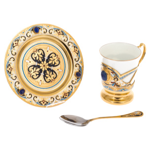 Duet coffee set with lapis lazuli, for 2 persons, Zlatoust