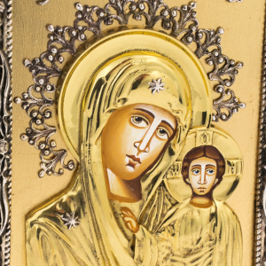 Icon with artistic casting "Mother of God of Kazan" desktop (bronze, gold leaf)