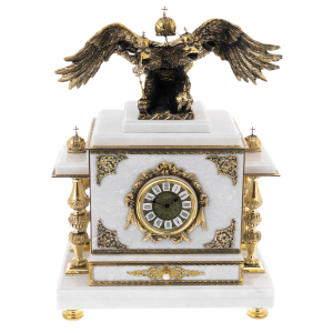 Double-headed Eagle white marble safe clock
