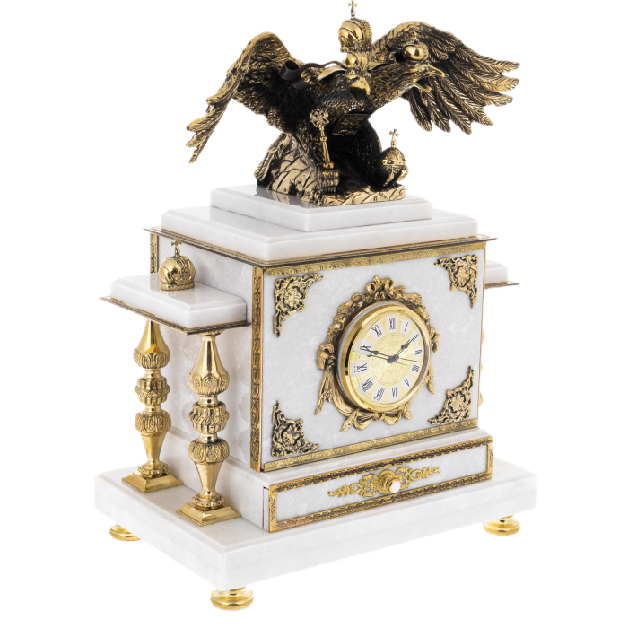 Double-headed Eagle white marble safe clock