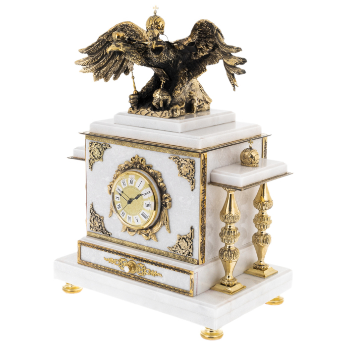 Double-headed Eagle white marble safe clock