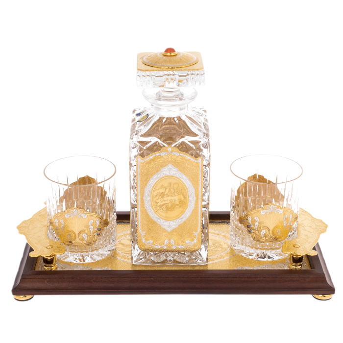 Whiskey set "In vina veritas" for 2 persons with a tray, Zlatoust